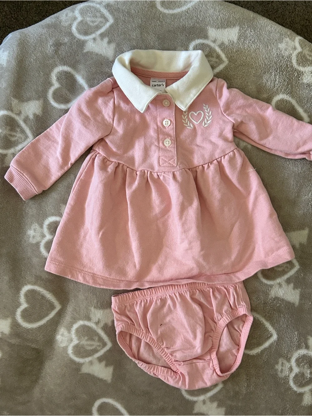 Carter's Pink Dress with White Collar and Matching Bloomers